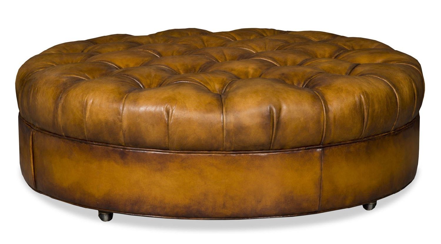 Famous Tufted Ottomans Within Round Leather Tufted Ottoman (View 2 of 10)