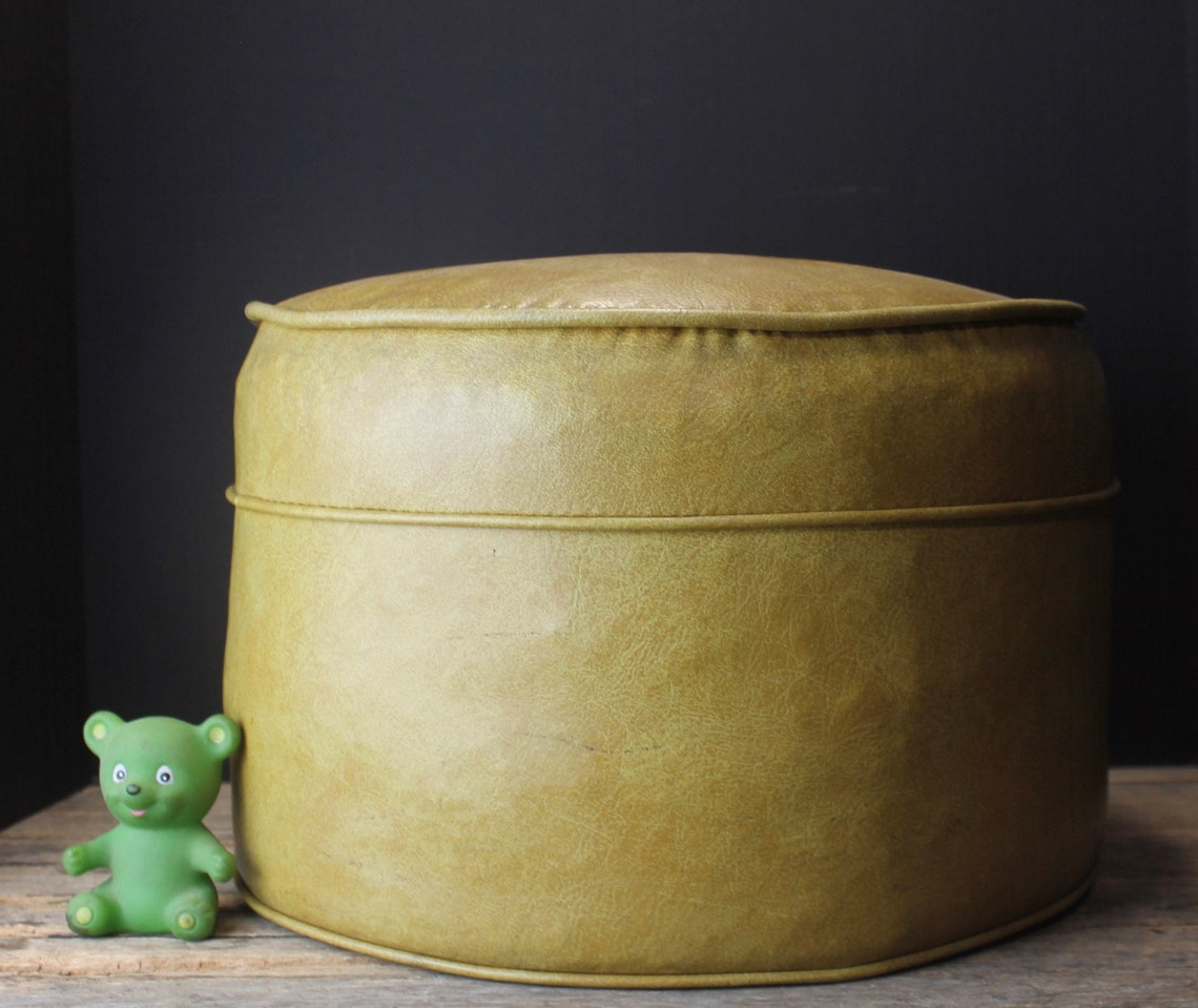 Famous Vintage Mid Century Gold Faux Leather Ottoman Stool // Vinyl (Photo 3 of 10)