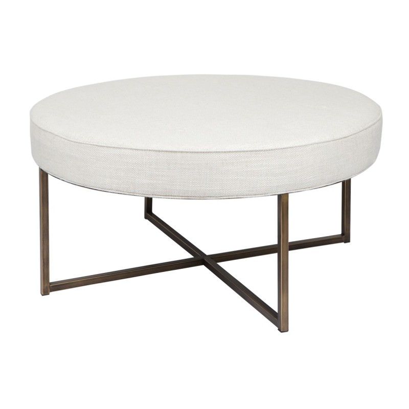 Famous Xio Fabric & Iron Round Ottoman / Coffee Table, Light Beige Intended For Modern Oak And Iron Round Ottomans (View 1 of 10)