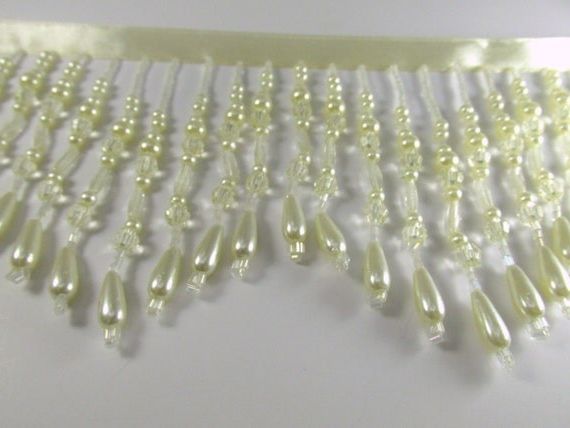 Fashionable 1/2 Yard Ivory Pearl Beaded Fringe Trim With Glassodysseycache For Pearl Fabric Ottomans With Black Fringe Trim (View 7 of 10)