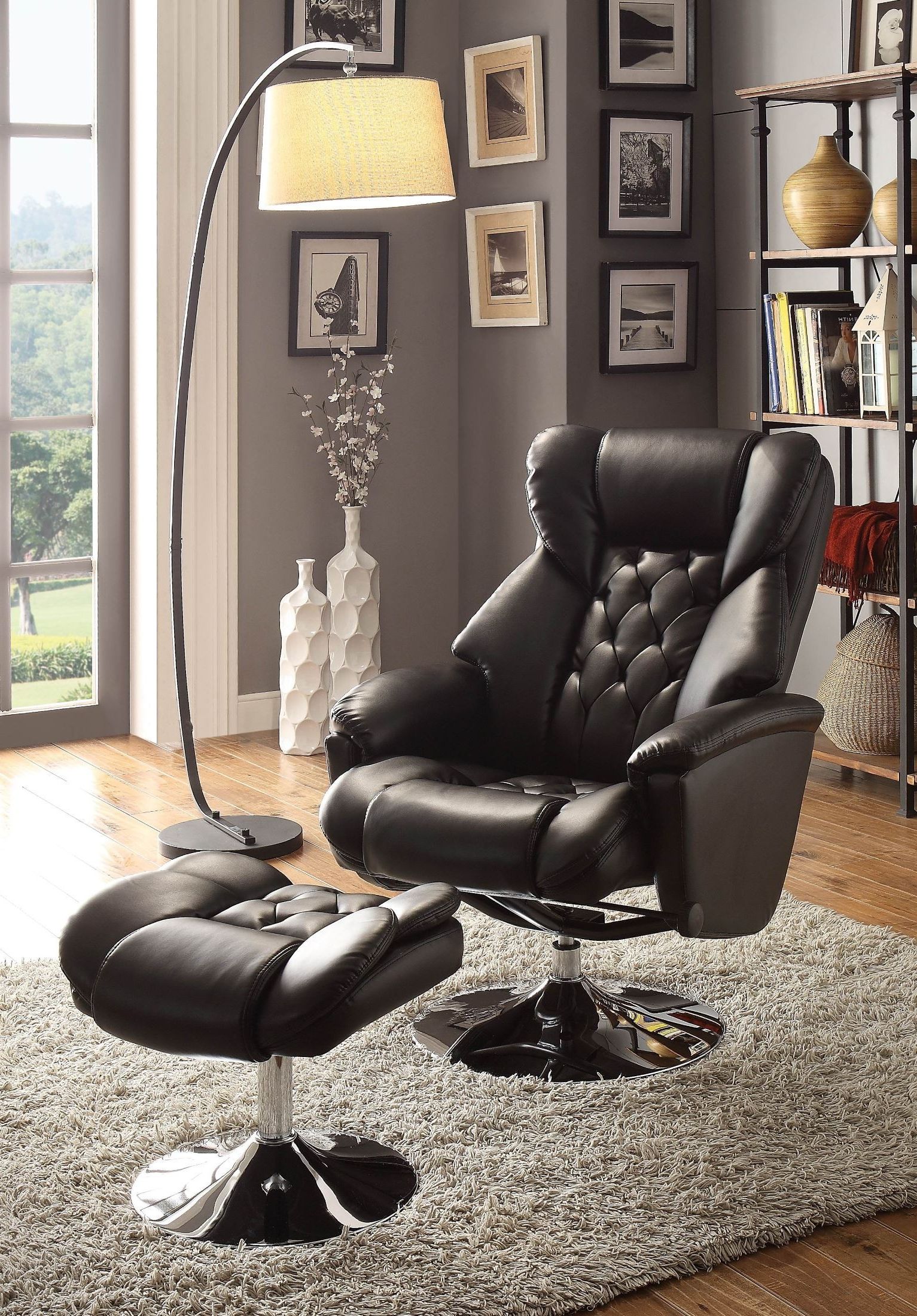Fashionable Aleron Black Swivel Reclining Chair With Ottoman – 1stopbedrooms (View 7 of 10)