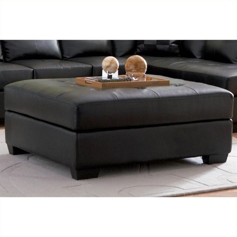 Fashionable Black Faux Leather Ottomans With Pull Tab Regarding Black Faux Leather Ottoman Coffee Table – Home Complete Black Faux (View 5 of 10)
