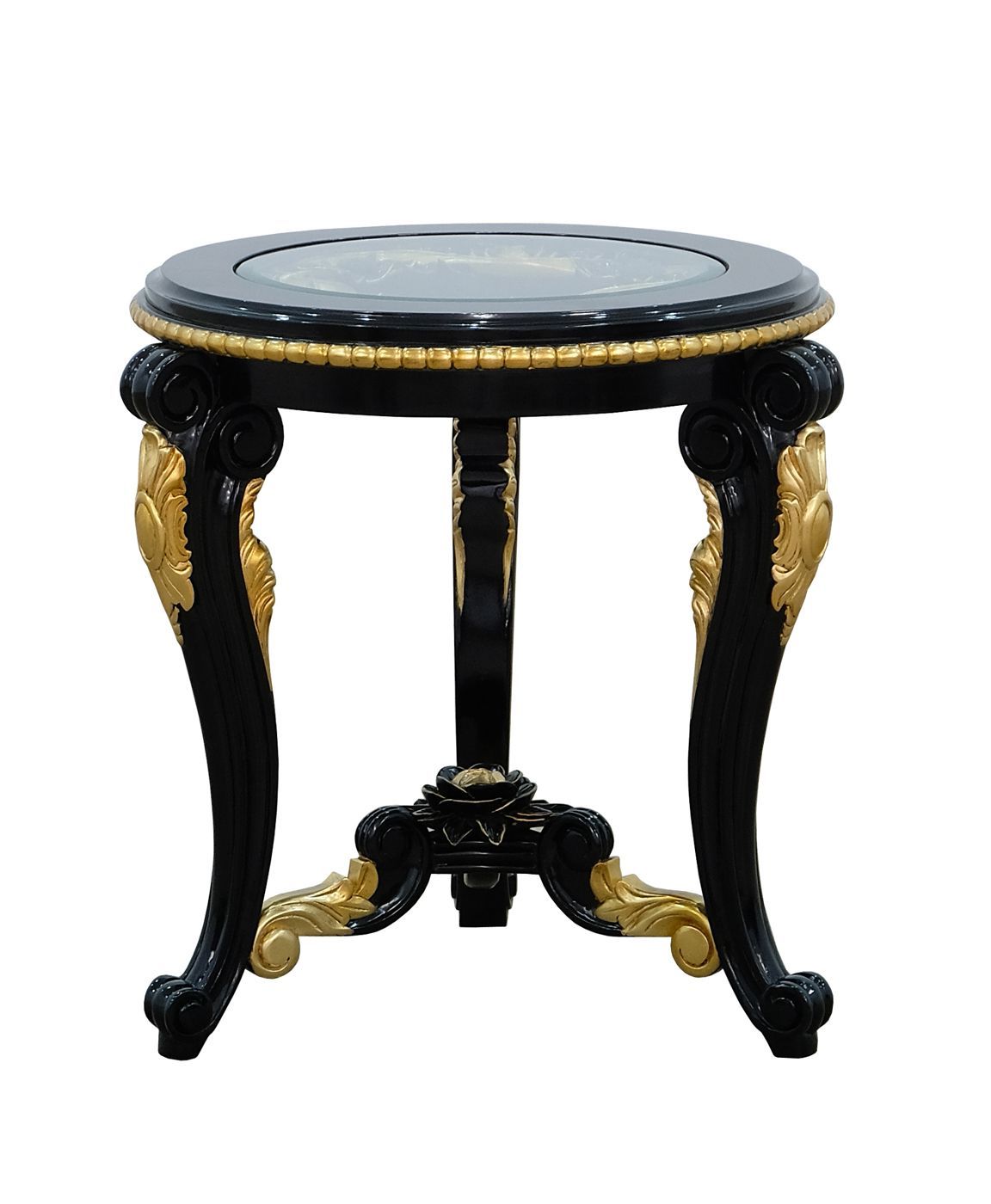 Fashionable Blue And Gold Round Side Stools Regarding Traditional Round Glass Top Chair Side Table Solid Mahogany Black & Gold (View 5 of 10)