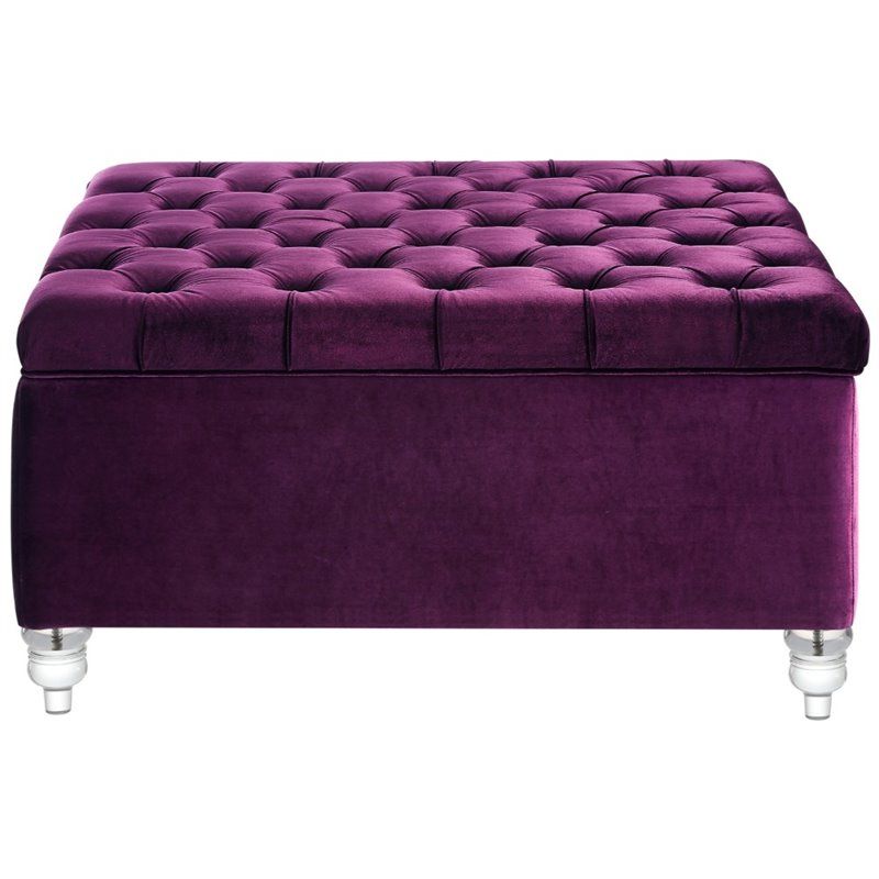 Fashionable Brika Home Velvet Tufted Storage Ottoman In Purple (View 4 of 10)