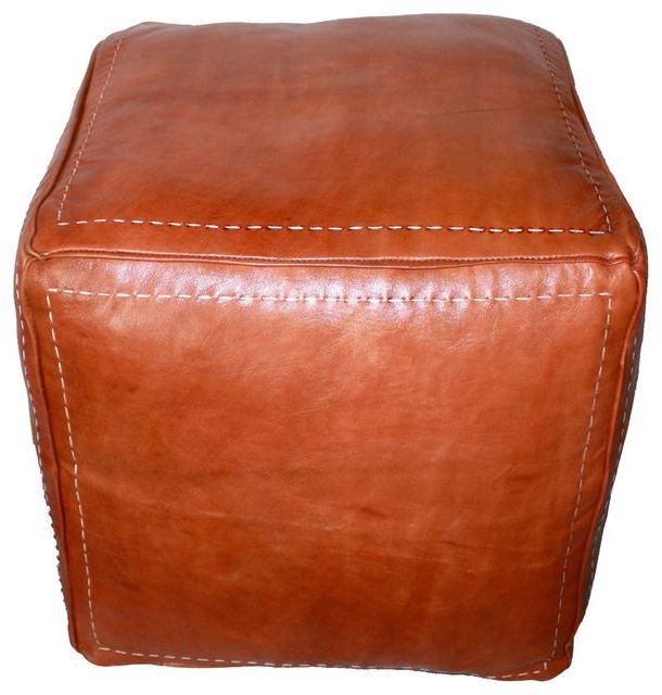 Fashionable Brown Leather Tan Canvas Pouf Ottomans Within Moroccan Square Leather Ottoman, Tan Modern Ottomans And Cubes (View 4 of 10)