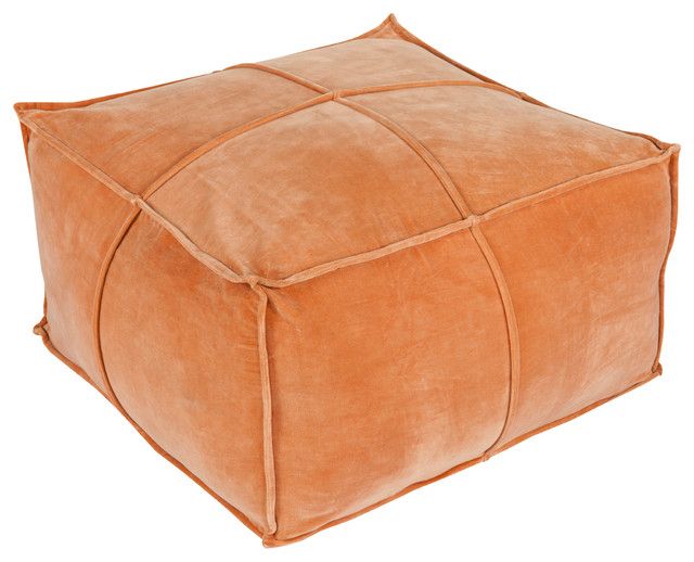 Fashionable Cotton Velvet Cube Pouf, Burnt Orange – Contemporary – Footstools And In Orange Fabric Modern Cube Ottomans (View 4 of 10)