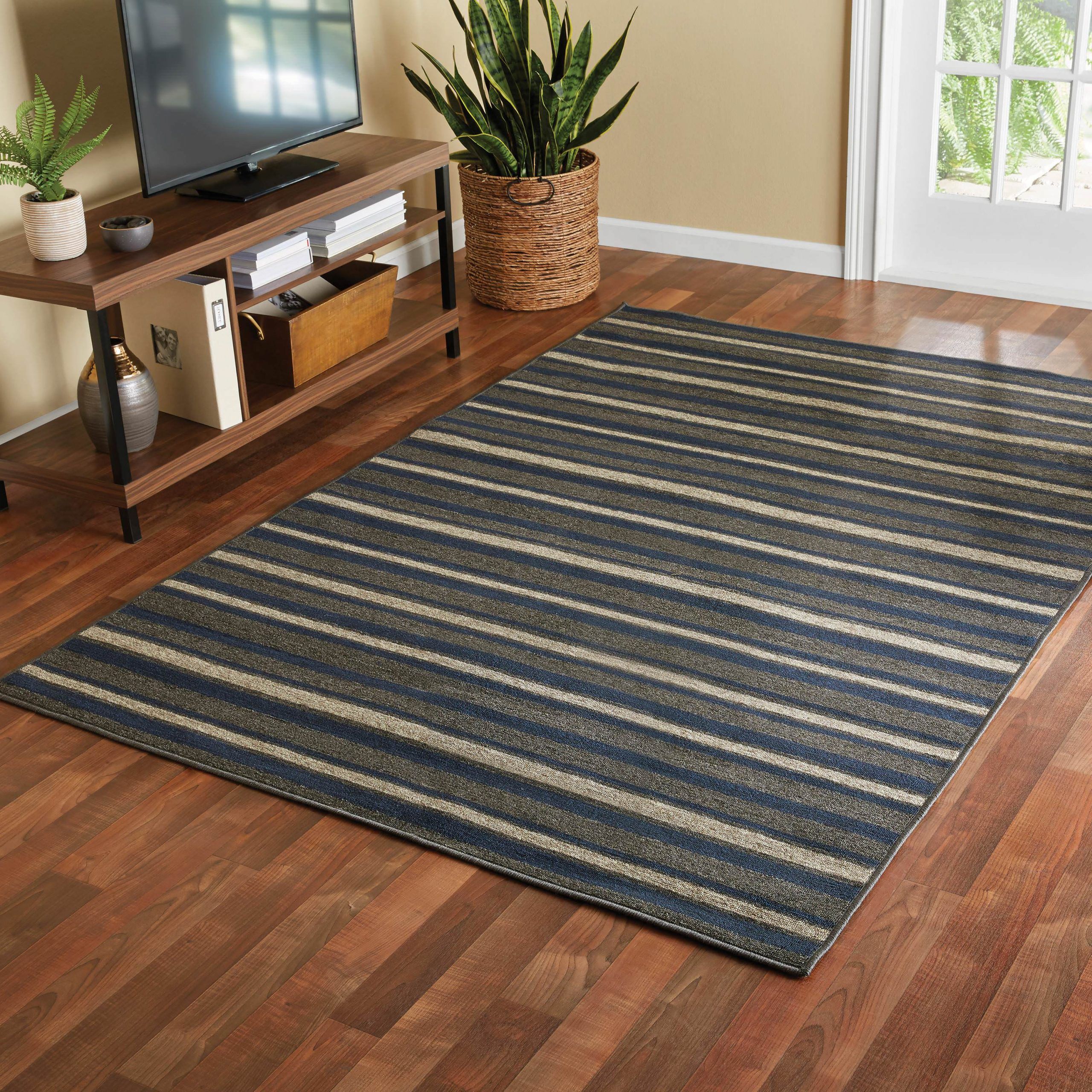 Fashionable Mainstays Sonata Striped Indoor Living Room Area Rug, Navy Blue And For Navy Blue And White Striped Ottomans (View 5 of 10)