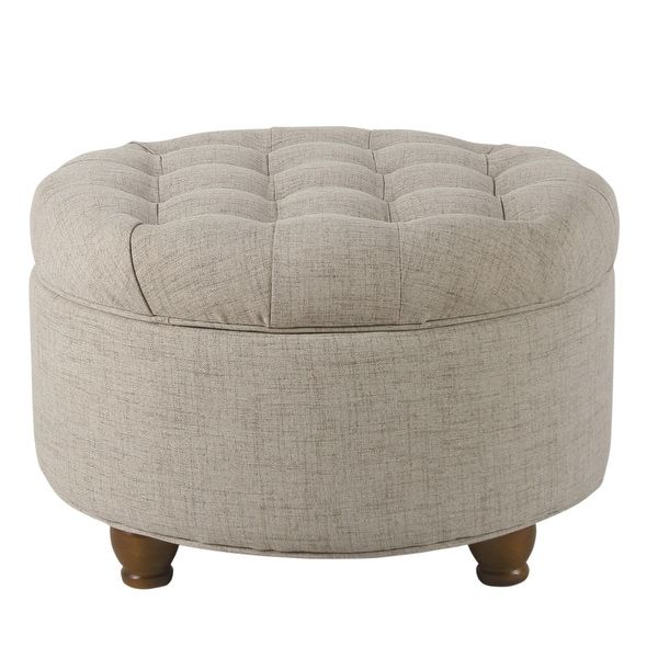 Fashionable Shop Fabric Upholstered Wooden Ottoman With Tufted Lift Off Lid Storage Intended For Beige And Light Gray Fabric Pouf Ottomans (View 9 of 10)