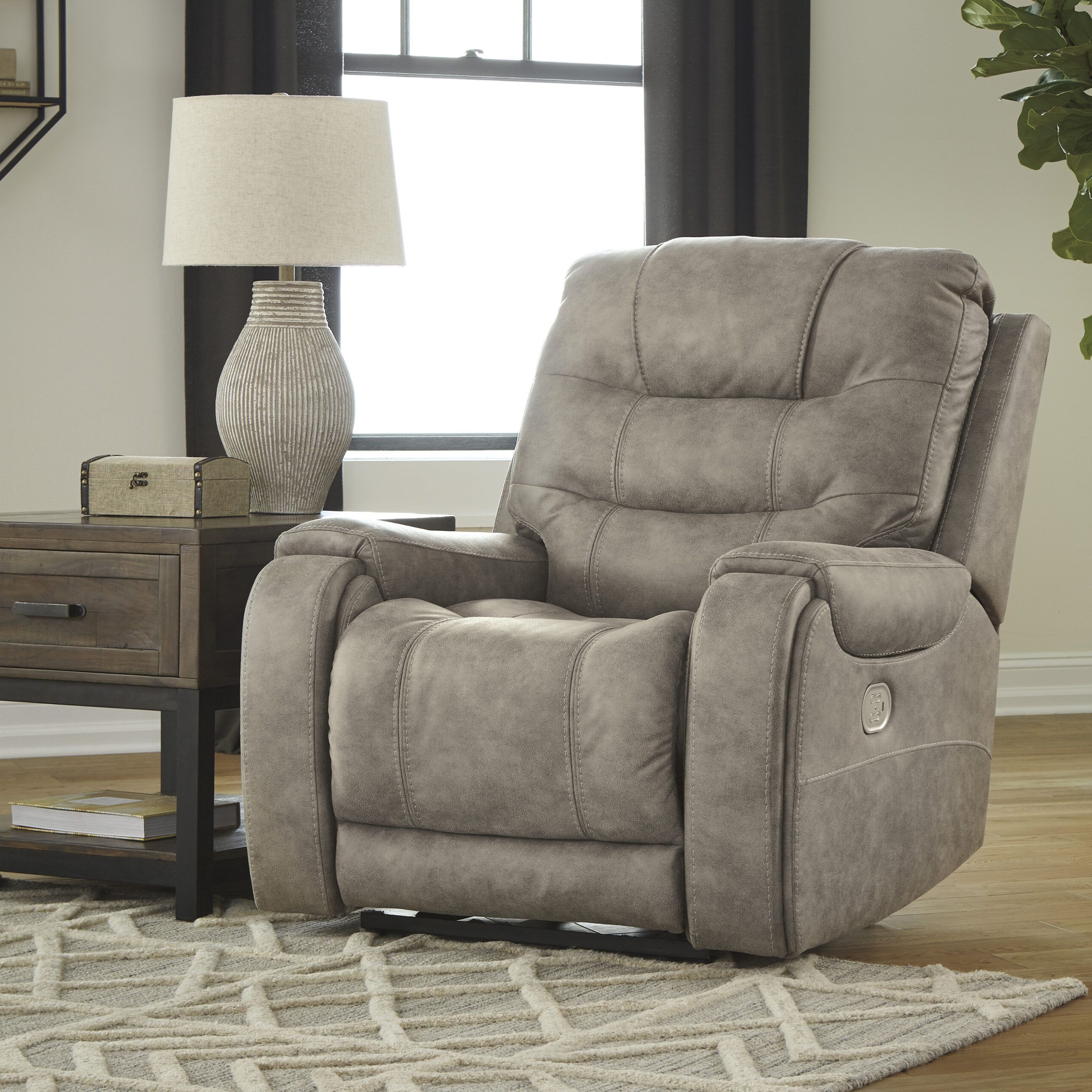 Faux Leather Ac And Usb Charging Ottomans With Well Liked Ashley Yacolt Power Recliner – Furniture World Galleries (View 1 of 10)