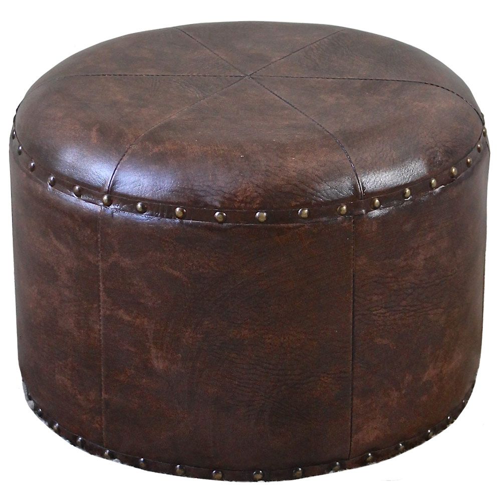 Faux Leather Round Ottoman In Ottomans Inside Trendy Leather Pouf Ottomans (View 9 of 10)