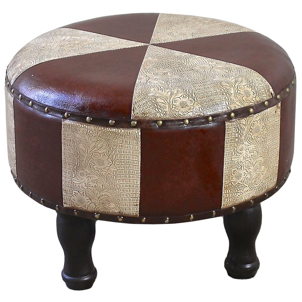 Faux Leather Round Stool In Ottomans With Well Known Brown Leather Hide Round Ottomans (View 8 of 10)