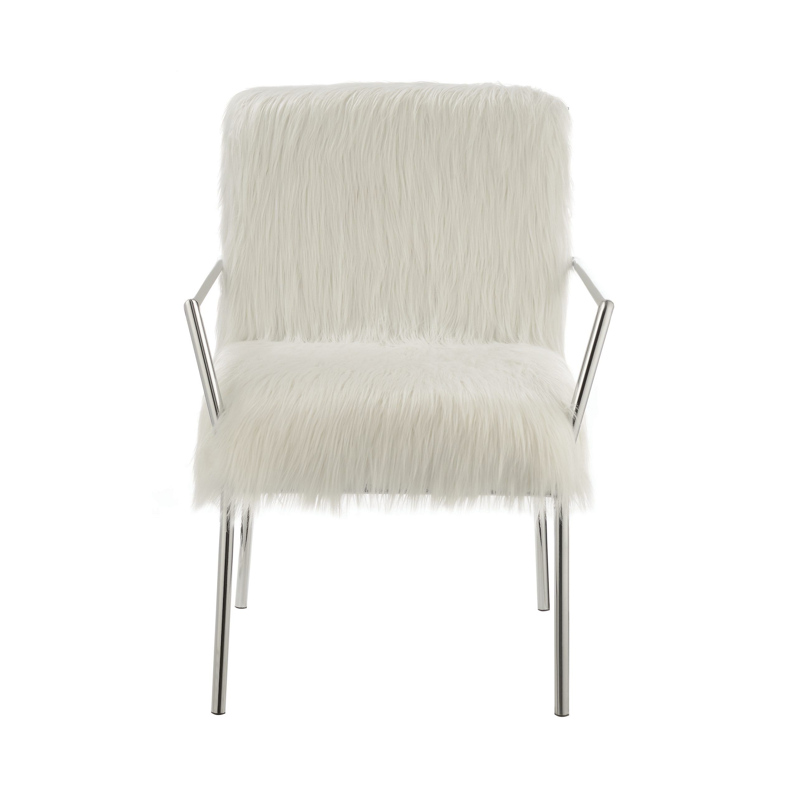 Faux Sheepskin Upholstered Accent Chair With Metal Arm White With Widely Used White Faux Fur Round Accent Stools With Storage (View 1 of 10)