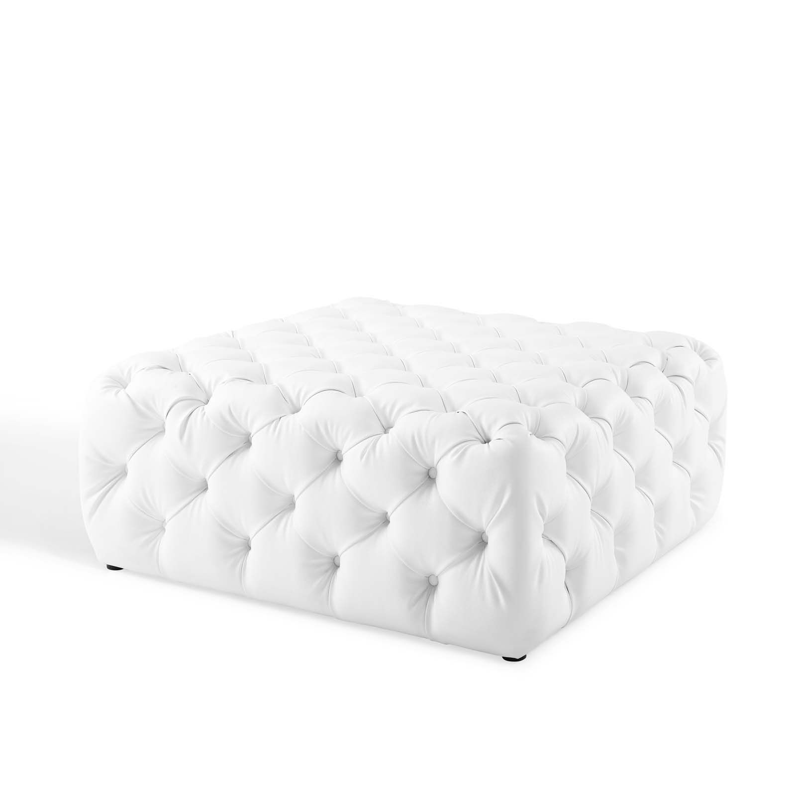 Favorite Anthem Tufted Button Large Square Faux Leather Ottoman White Inside White Leather And Bronze Steel Tufted Square Ottomans (View 9 of 10)