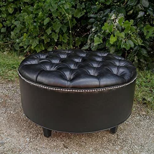 Favorite Black And White Zigzag Pouf Ottomans Intended For Amazon: 30" Black Vegan Leather, Tufted Coffee Table Ottoman: Handmade (View 8 of 10)