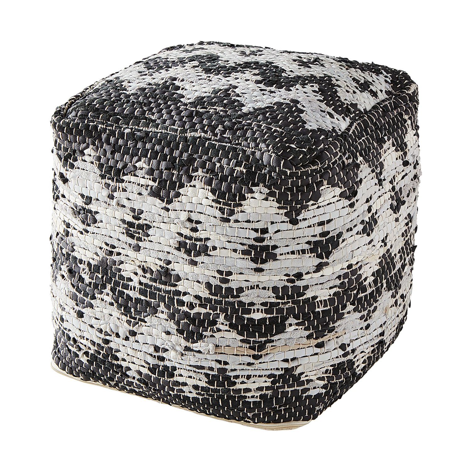 Favorite Black & White Woven Pouf – Pier1 For Dark Red And Cream Woven Pouf Ottomans (View 6 of 10)