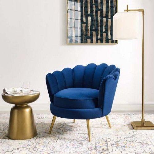 Favorite Blue And Gold Round Side Stools Intended For Blue Velvet Round Back Petals Gold Legs Armchair (View 6 of 10)