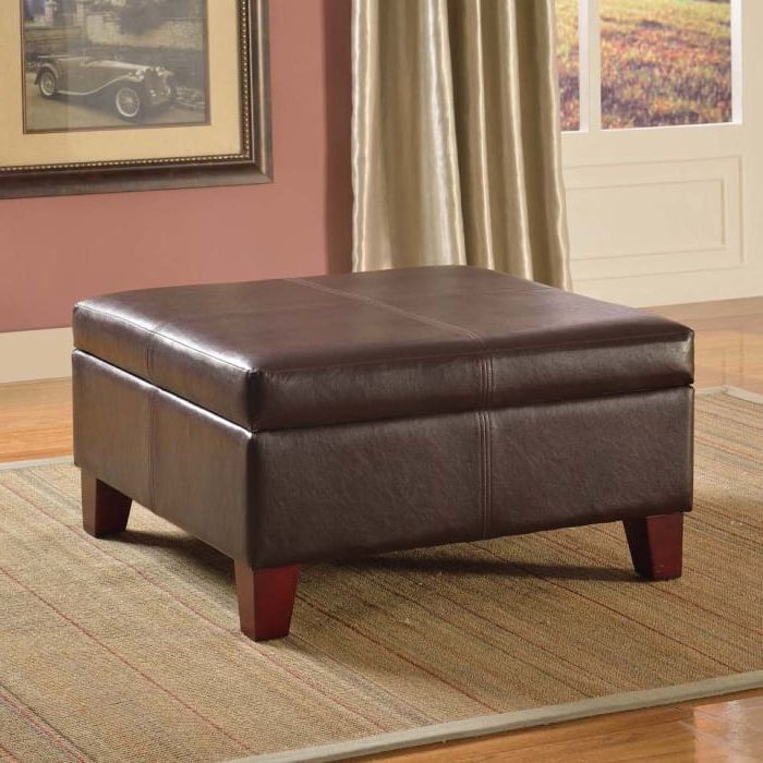 Favorite Charcoal Brown Faux Fur Square Ottomans For Brown Faux Leather Storage Ottoman — Pier  (View 8 of 10)