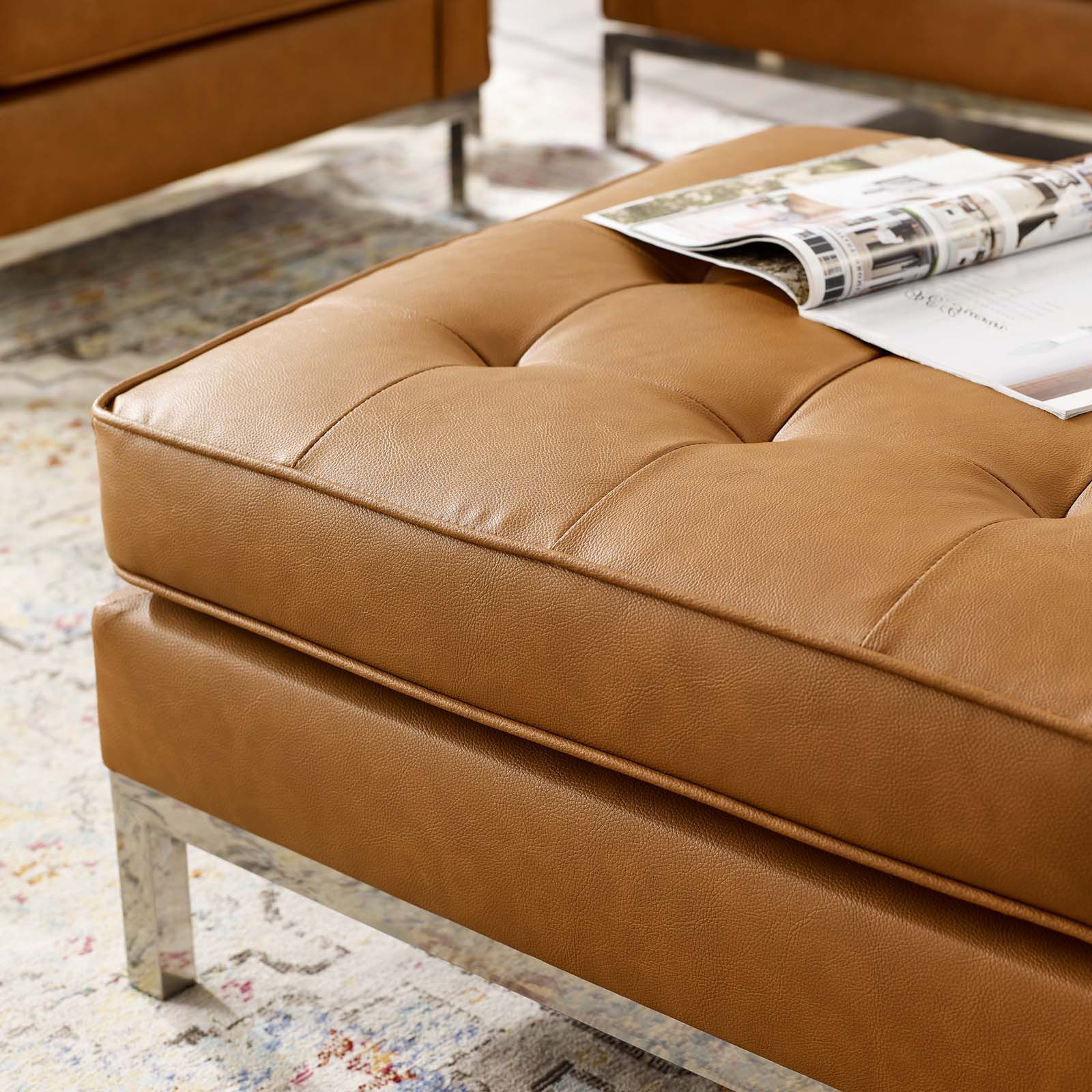 Favorite Loft Tufted Upholstered Faux Leather Ottoman For Leather Pouf Ottomans (View 5 of 10)