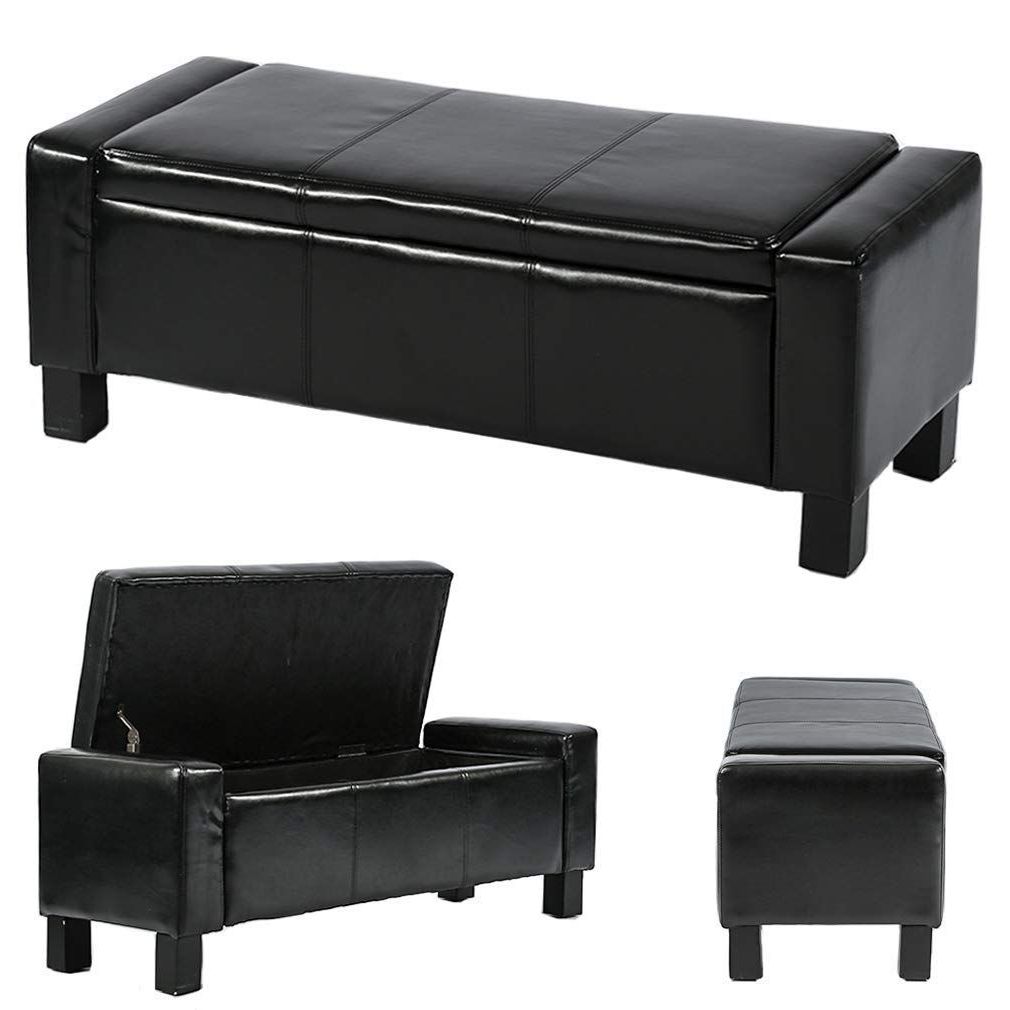 Favorite Ottoman Storage Ottoman Bench Bedroom Bench With Faux Leather Throughout Black Faux Leather Storage Ottomans (View 3 of 10)