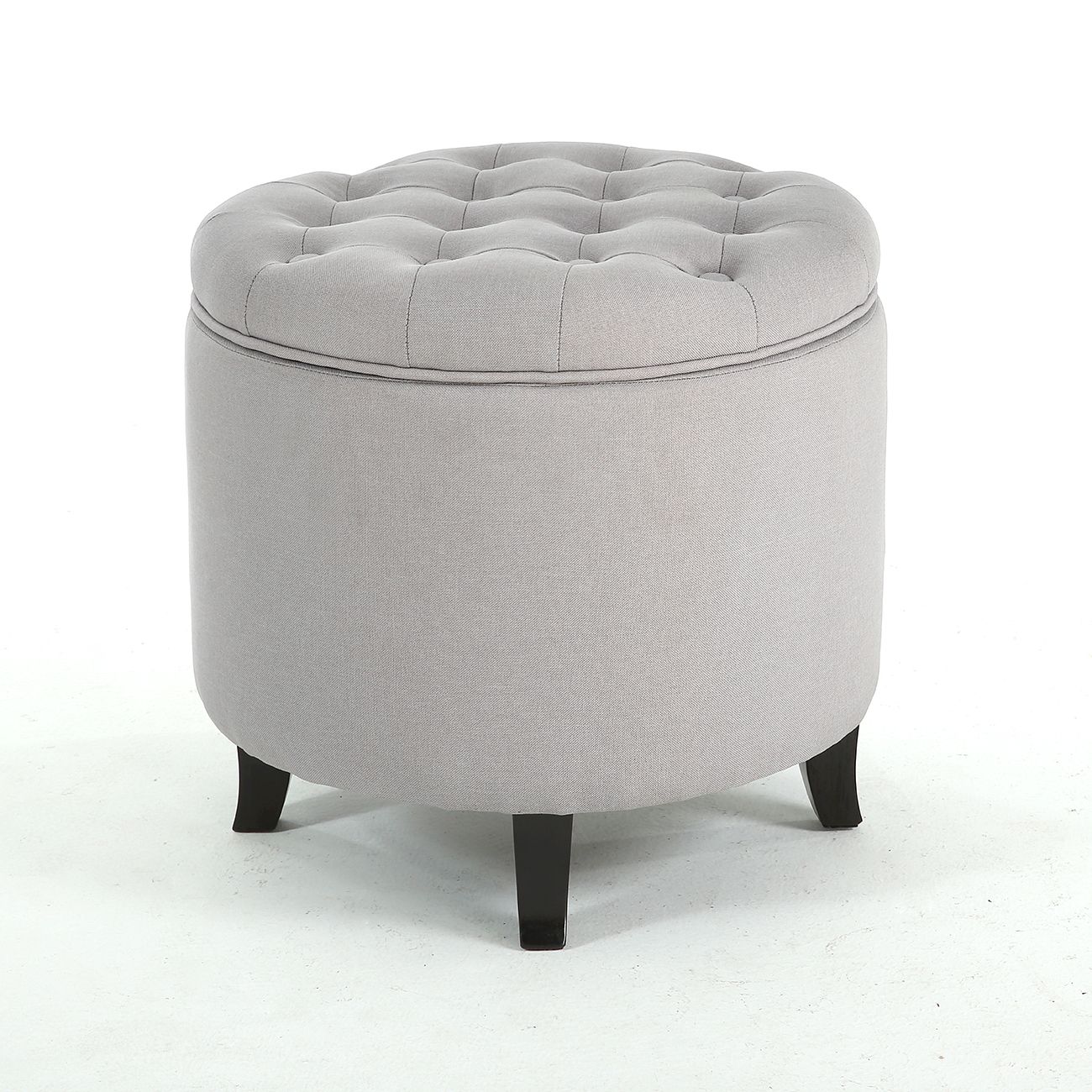 Favorite Round Gray Faux Leather Ottomans With Pull Tab For Classic Storage Ottoman Seat Nailhead Trim Large Round Tufted Table (View 9 of 10)
