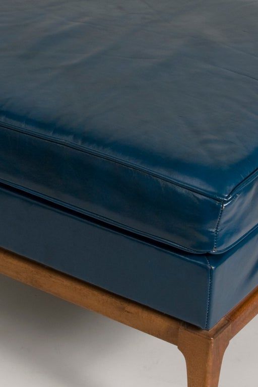 Favorite Slate Blue Leather Upholstered Ottoman At 1stdibs In Blue Slate Jute Pouf Ottomans (View 5 of 10)