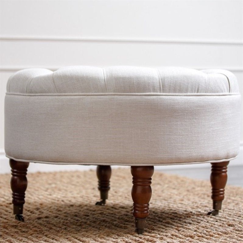 Favorite White Large Round Ottomans Intended For Abbyson Clendon Round Tufted Ottoman In White – Hs Ot 1060 Wht (View 6 of 10)