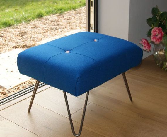 Footstool Ottoman Blue Wool Hairpin Legs (View 8 of 10)