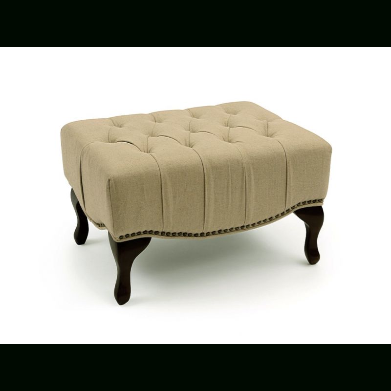 French Upholstered Ottoman In Linen (View 9 of 10)