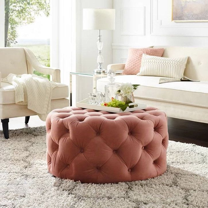 Fresh Floral Velvet Pouf Ottomans With Well Known Tufted Ottoman Pink Velvet Ottoman Coffee Table Tufted Cocktail Ottoman (View 4 of 10)