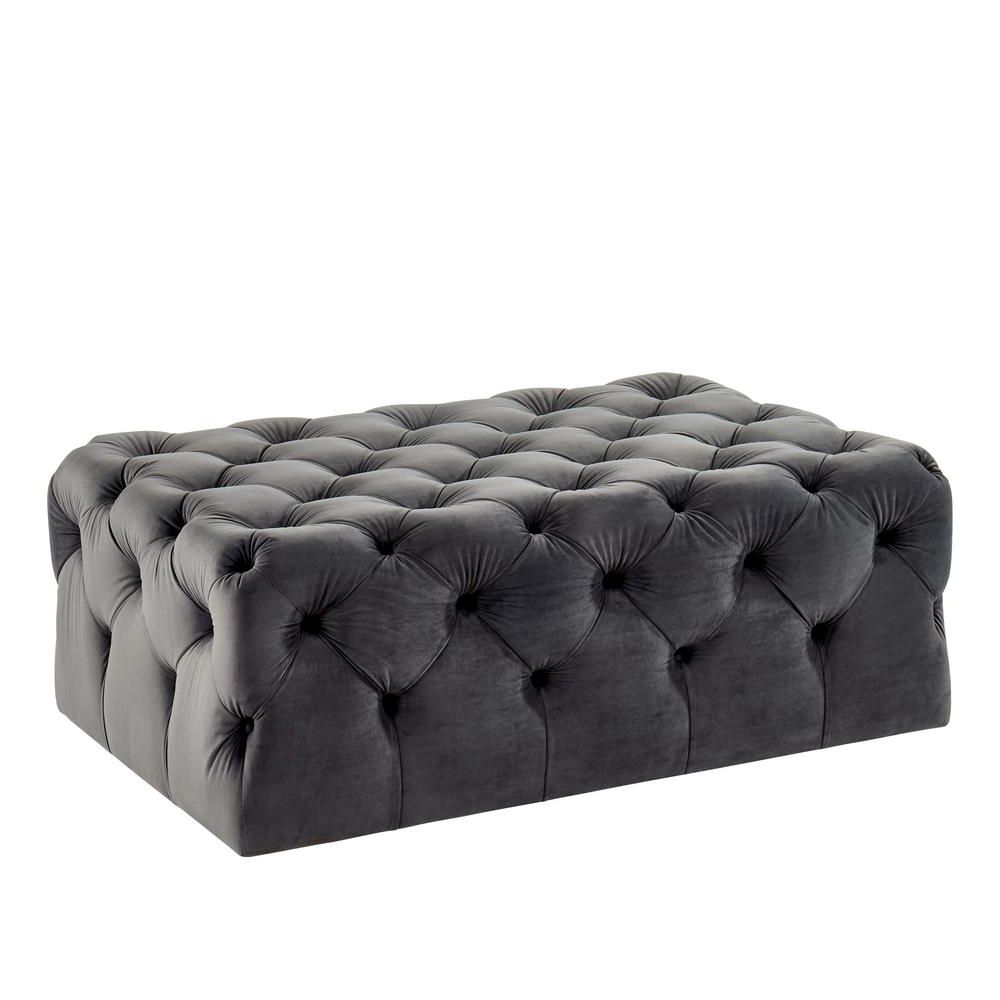 Furniture Of America Ashley Gray Button Tufted Ottoman Idf Ac555gy Pertaining To Most Current Brown And Gray Button Tufted Ottomans (View 9 of 10)