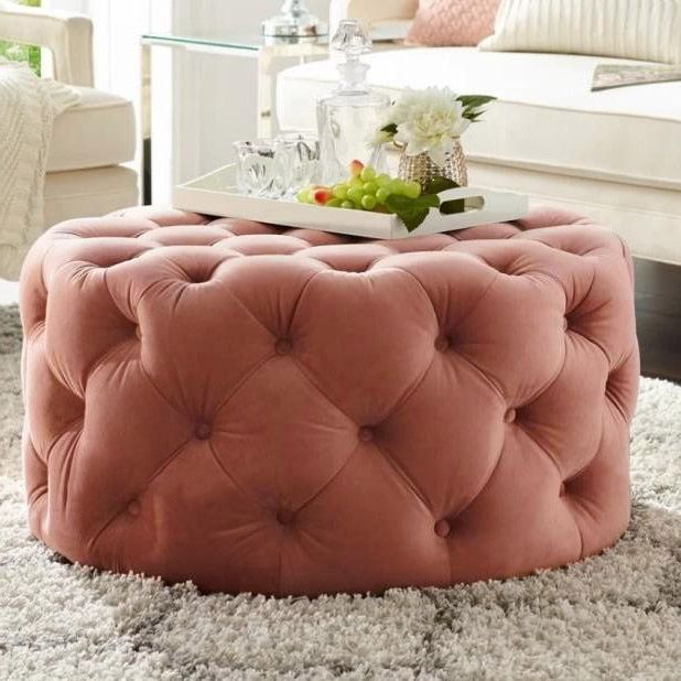 Glam Light Pink Velvet Tufted Ottomans Inside Best And Newest Tufted Ottoman Pink Velvet Ottoman Coffee Table Tufted Cocktail Ottoman (View 3 of 10)