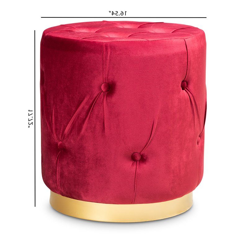 Gold Chevron Velvet Fabric Ottomans With Regard To Latest Baxton Studio Gaia Velvet Fabric Upholstered Gold Finish Ottoman In Red (View 2 of 10)