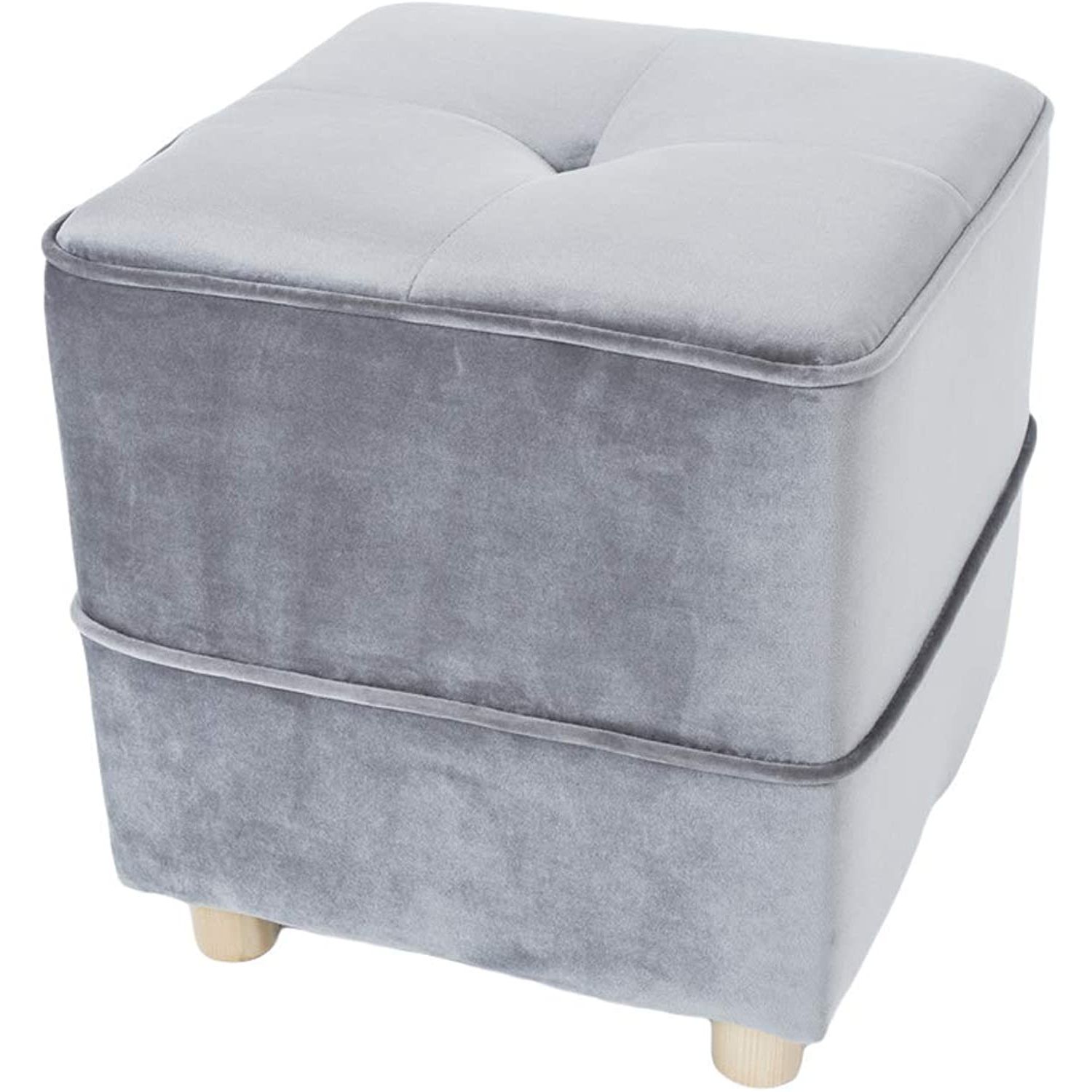 Gray And Beige Solid Cube Pouf Ottomans With Regard To Most Up To Date Nmdcdh Footstool Ottoman,square Cube Footrest Tufted Upholstered Velvet (View 7 of 10)