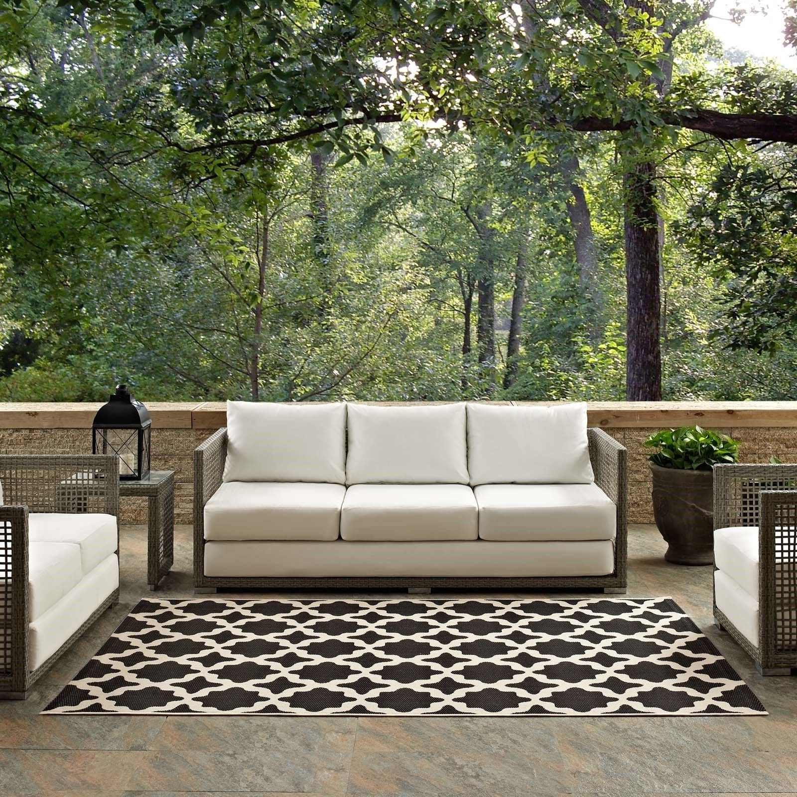 Gray And Beige Trellis Cylinder Pouf Ottomans Pertaining To 2018 Cerelia Moroccan Trellis 5x8 Indoor And Outdoor Area Rug In Black And (View 7 of 10)