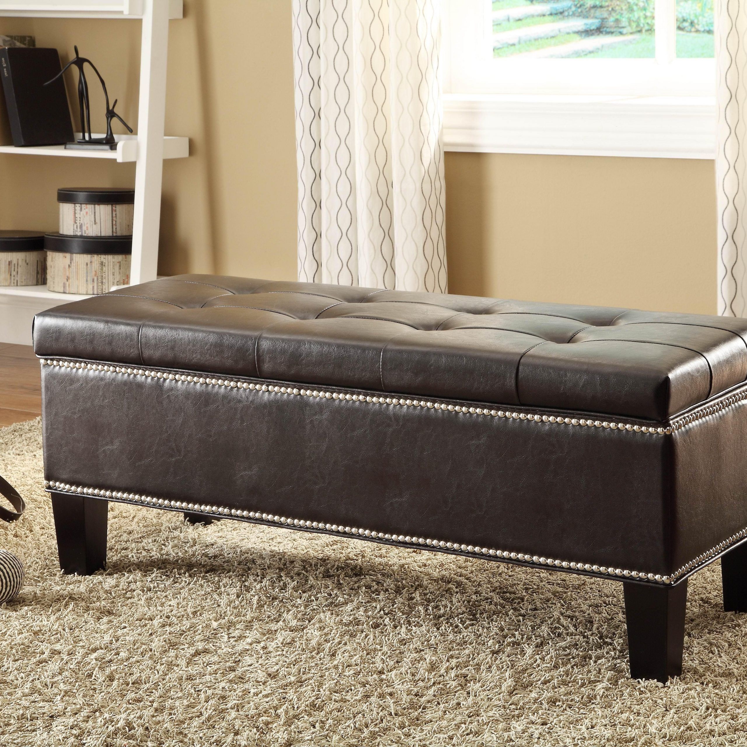 Gray And Brown Stripes Cylinder Pouf Ottomans Pertaining To Latest Black Bedroom Storage Bench – Home Designing (View 3 of 10)