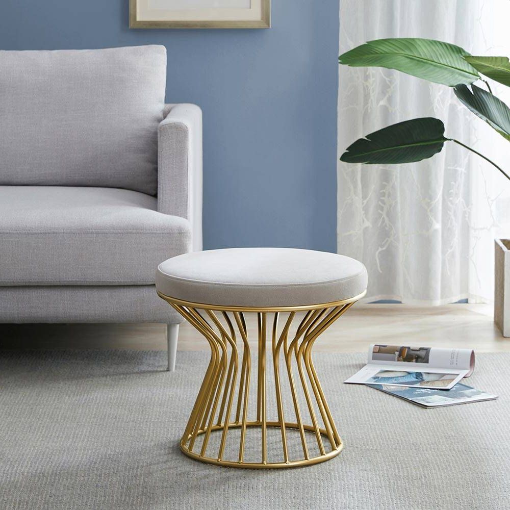Gray And White Fabric Ottomans With Wooden Base Regarding Preferred Modern Round Ottoman Stool With Gold Metal Base – Walmart – Walmart (View 8 of 10)