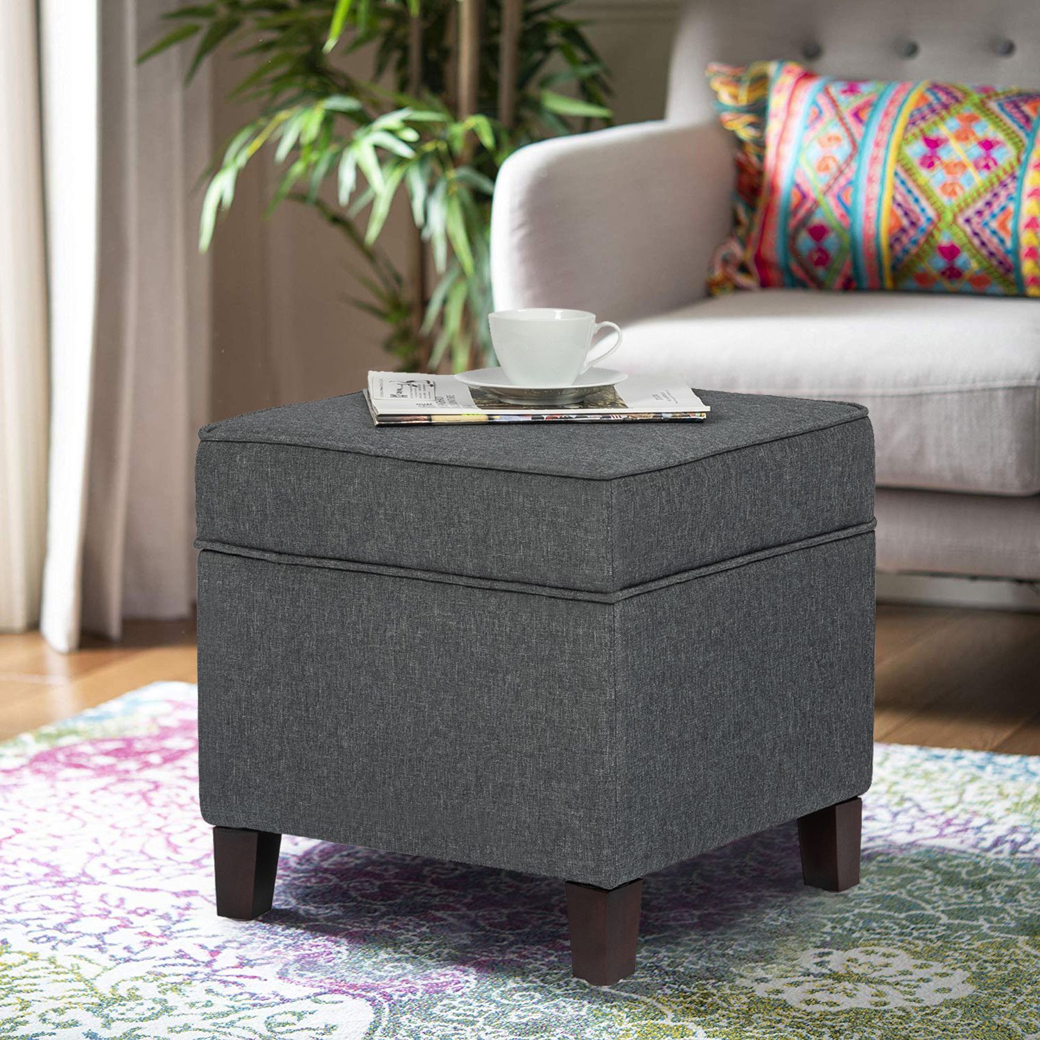 Gray Fabric Oval Ottomans Throughout 2018 Joveco Modern Design Fabric Square Storage Ottoman With Hinge Hidden (View 4 of 10)