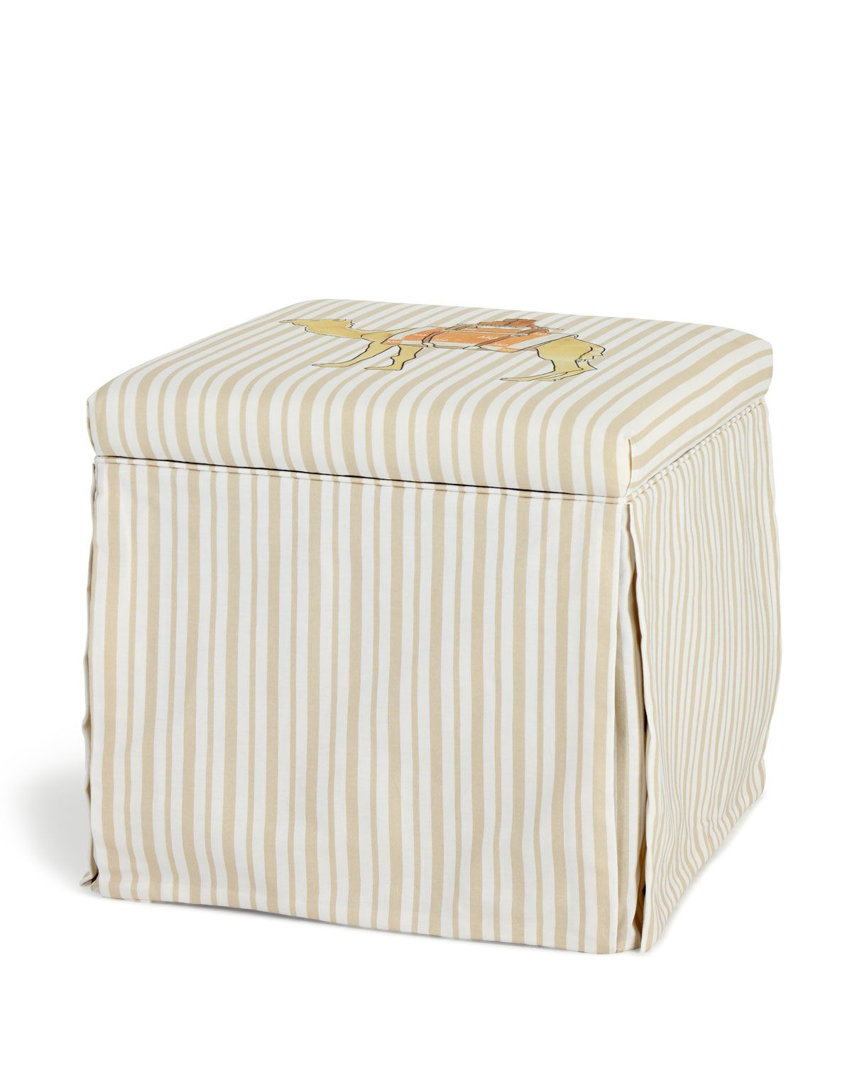 Gray Stripes Cylinder Pouf Ottomans Throughout Preferred Cloth & Company X Gray Malin Camel Stripe Skirted Storage Ottoman (View 1 of 10)