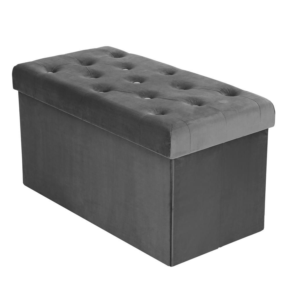 Gray Velvet Ottomans With Ample Storage Regarding 2017 Foldable Storage Ottoman  Grey And Teal 22041 – The Home Depot (View 10 of 10)