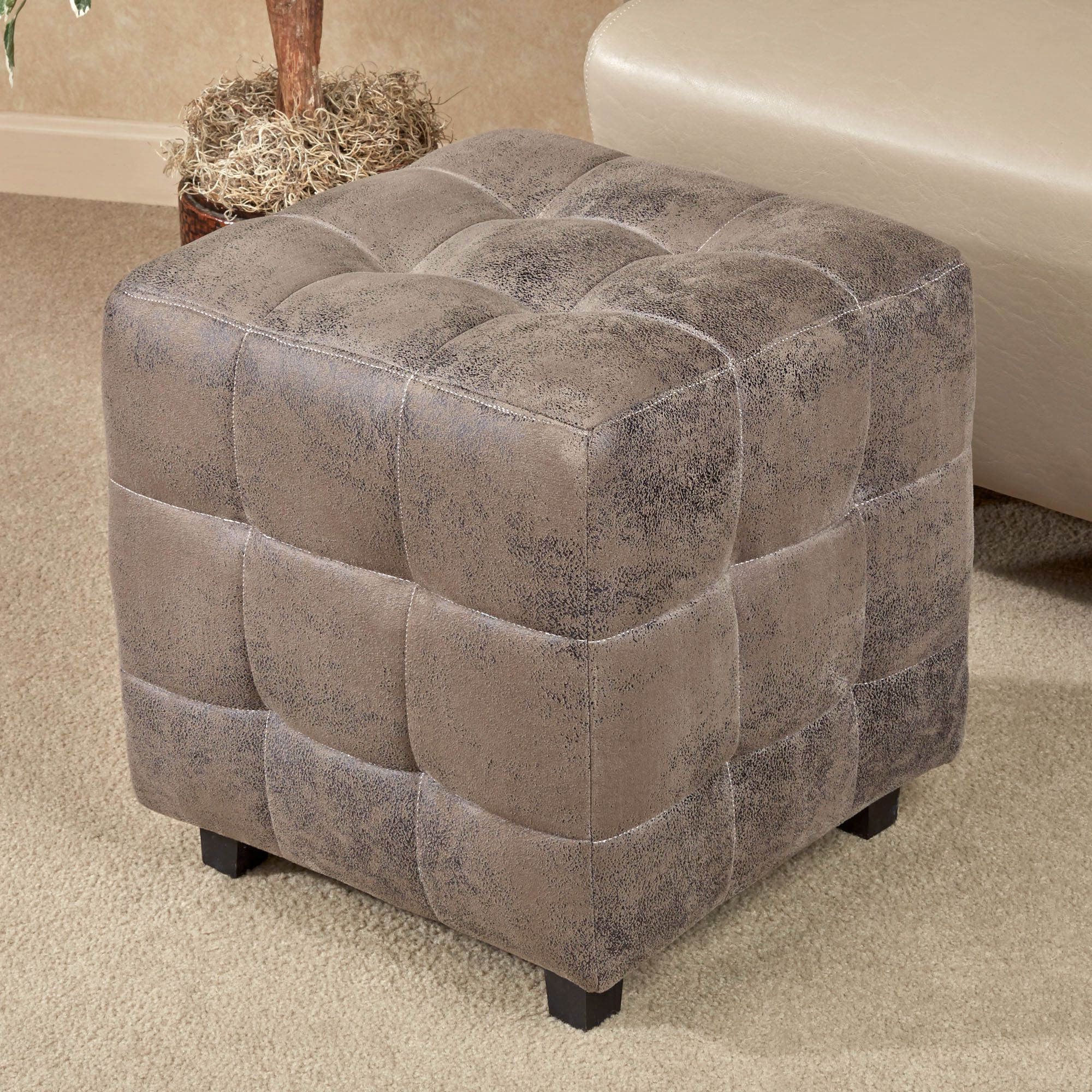 Gray Wool Pouf Ottomans Intended For Widely Used Nexus Dark Gray Faux Suede Ottoman (View 5 of 10)