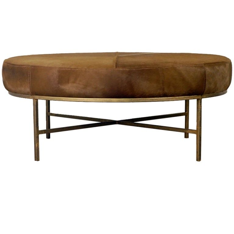 Green / Brown Pony Hide Ottoman / Coffee Table At 1stdibs Regarding Widely Used Beige And White Ombre Cylinder Pouf Ottomans (View 8 of 10)