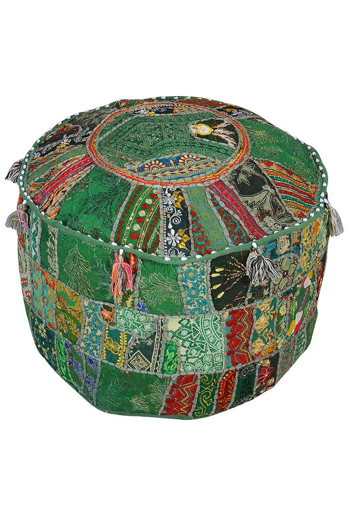 Green Pouf Ottomans Pertaining To Preferred Indian Green Indian Pouf Ottoman Cover – Shri Mandala (View 5 of 10)
