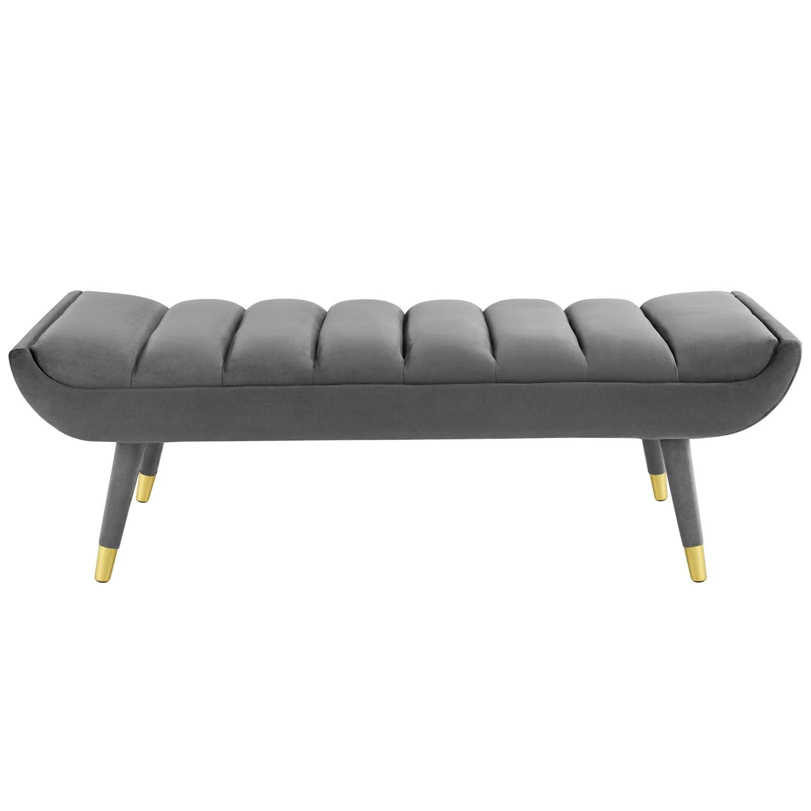 Guess Channel Tufted Performance Velvet Accent Bench Gray With Regard To Most Recently Released Rivet Gray Velvet Fabric Bench (View 5 of 10)