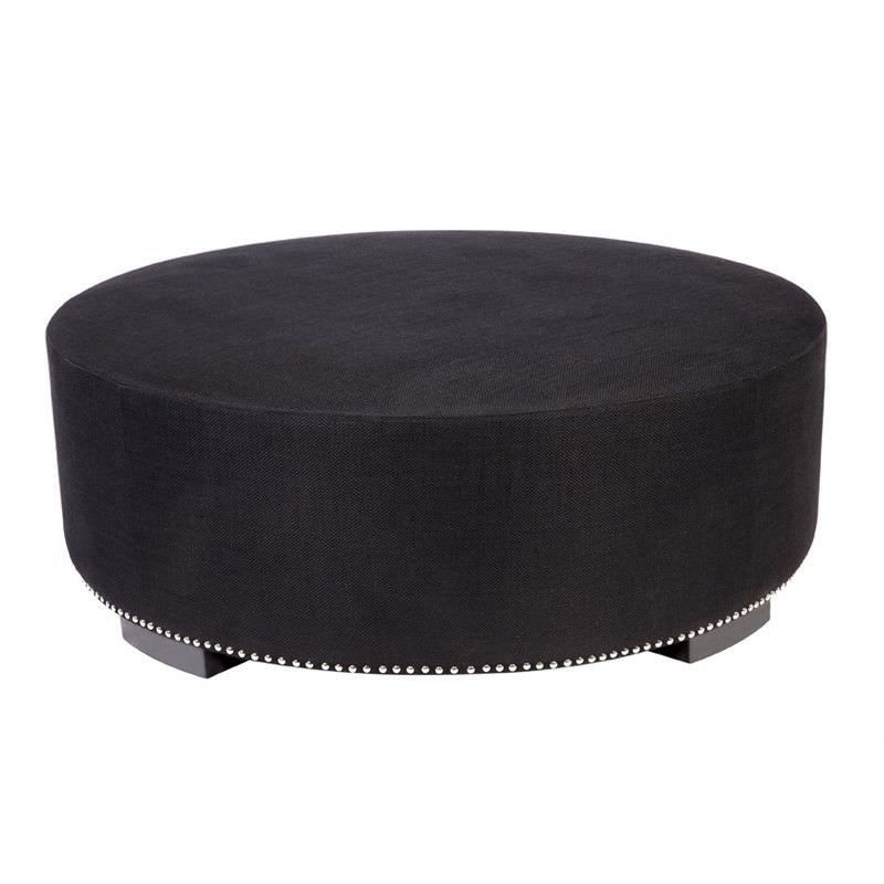 Henderson Fabric Round Ottoman – Black For Well Liked Round Black Tasseled Ottomans (View 5 of 10)