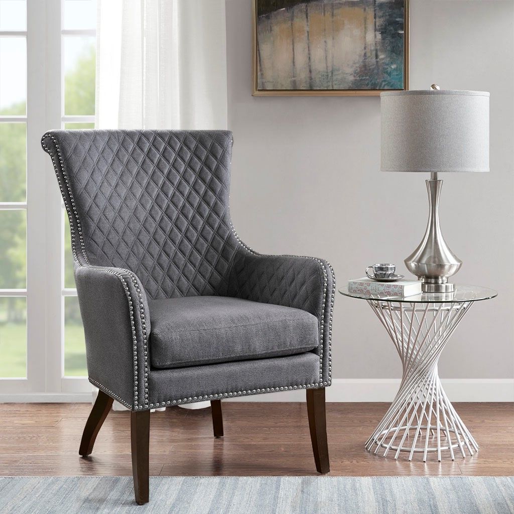 Heston Accent Chair Solid Wood Grey Contemporary Madison Park Mp100 Inside 2018 Smoke Gray Wood Accent Stools (View 2 of 10)
