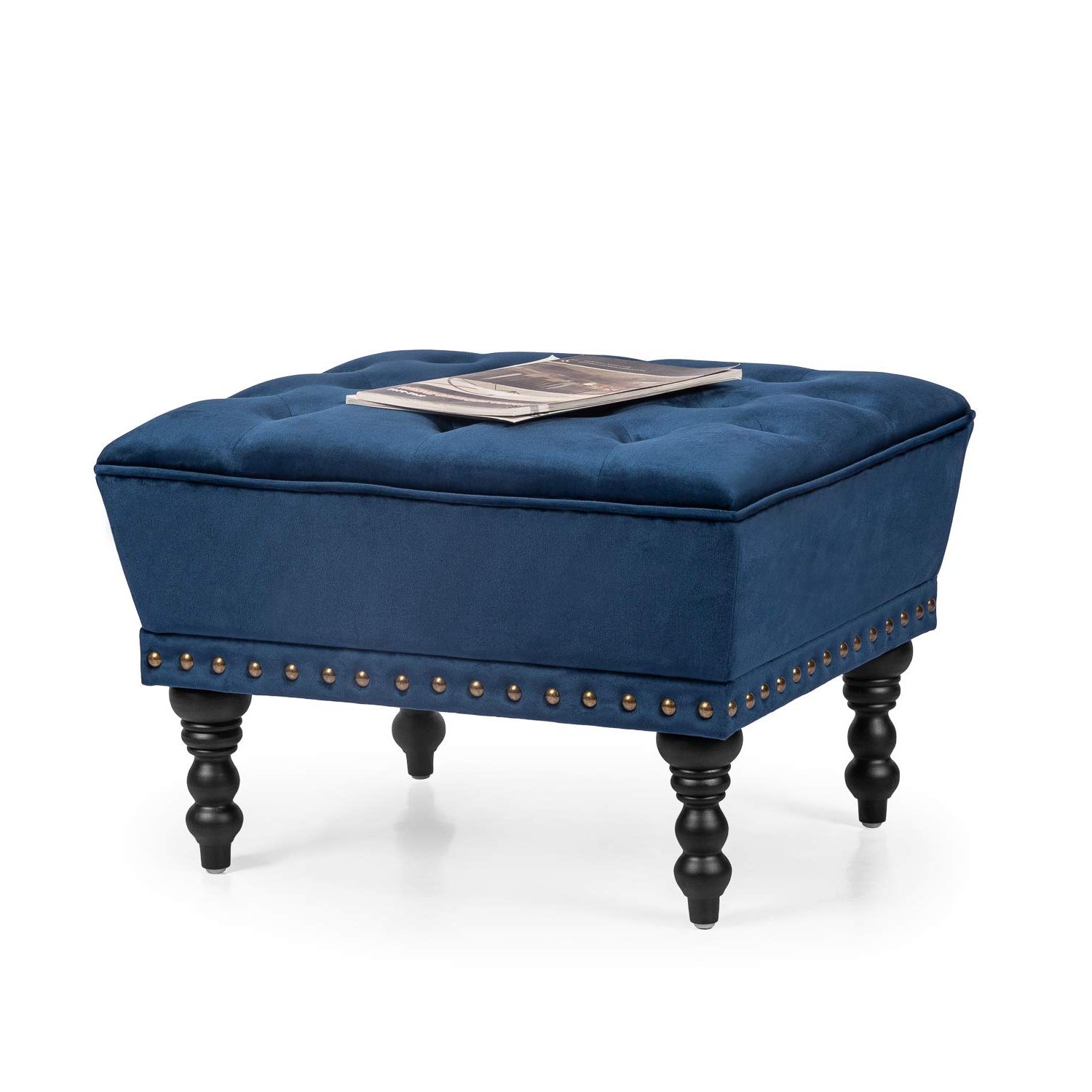 Homebeez Fabric Tufted Ottoman Foot Stool Footrest Navy Blue – Walmart Throughout Preferred Blue Slate Jute Pouf Ottomans (View 8 of 10)