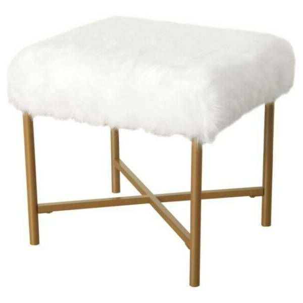 Homepop K7225 B227 Faux Fur Square Ottoman – White For Sale Online (View 1 of 10)