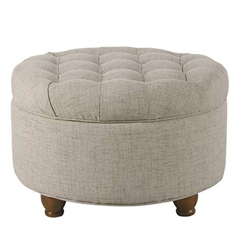 Homepop Large Button Tufted Round Storage Ottoman, Light Tan Throughout Well Known Light Gray Tufted Round Wood Ottomans With Storage (View 5 of 10)