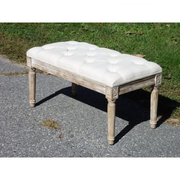 Ivory Button Tufted Vanity Stools Regarding Well Known Vintage Whitewash Button Tufted Upholstered Bench Duet Piano Bench (View 9 of 10)