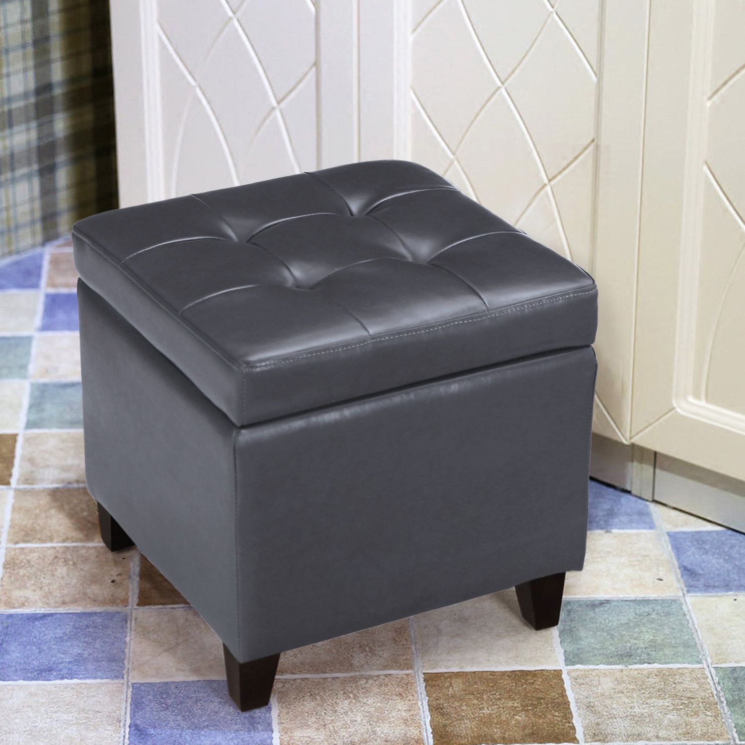 Joveco Leather Square Tufted Cubic Cube Storage Ottoman Footstool,dim In Most Recent Twill Square Cube Ottomans (View 1 of 10)